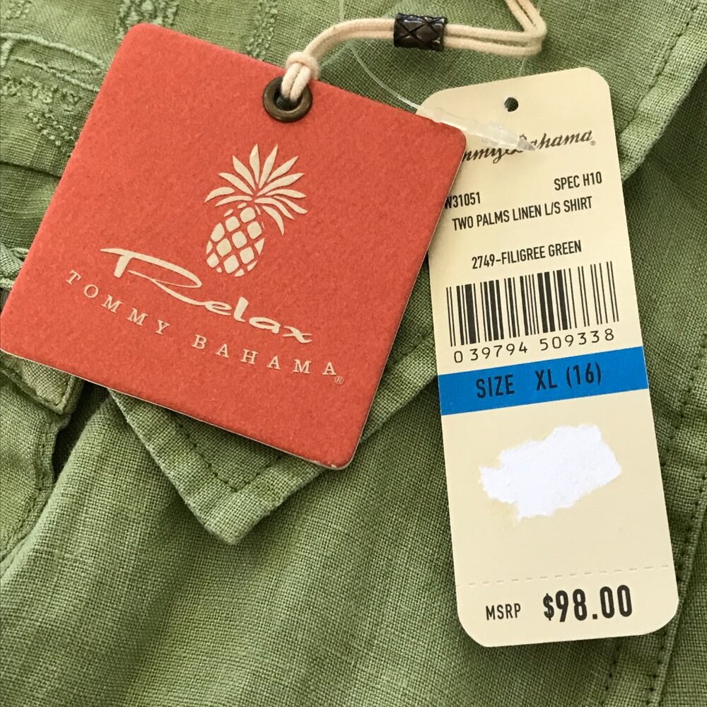 Tommy Bahama Relax 100% Linen Shirt Men XL Green Button Up Pocket Long Sleeve - Picture 5 of 16